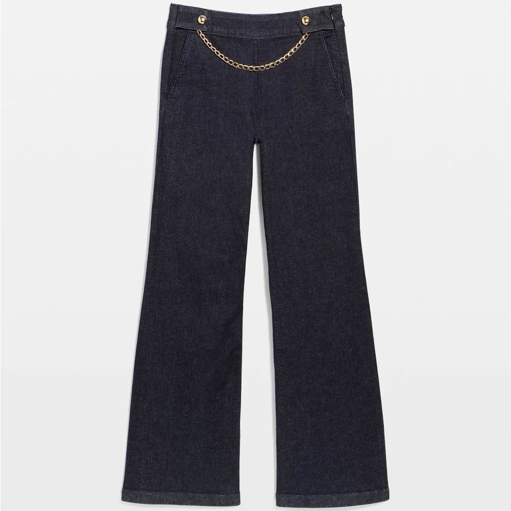 WHBM $150 Chain Detail Extra High Rise Wide-Leg Jean